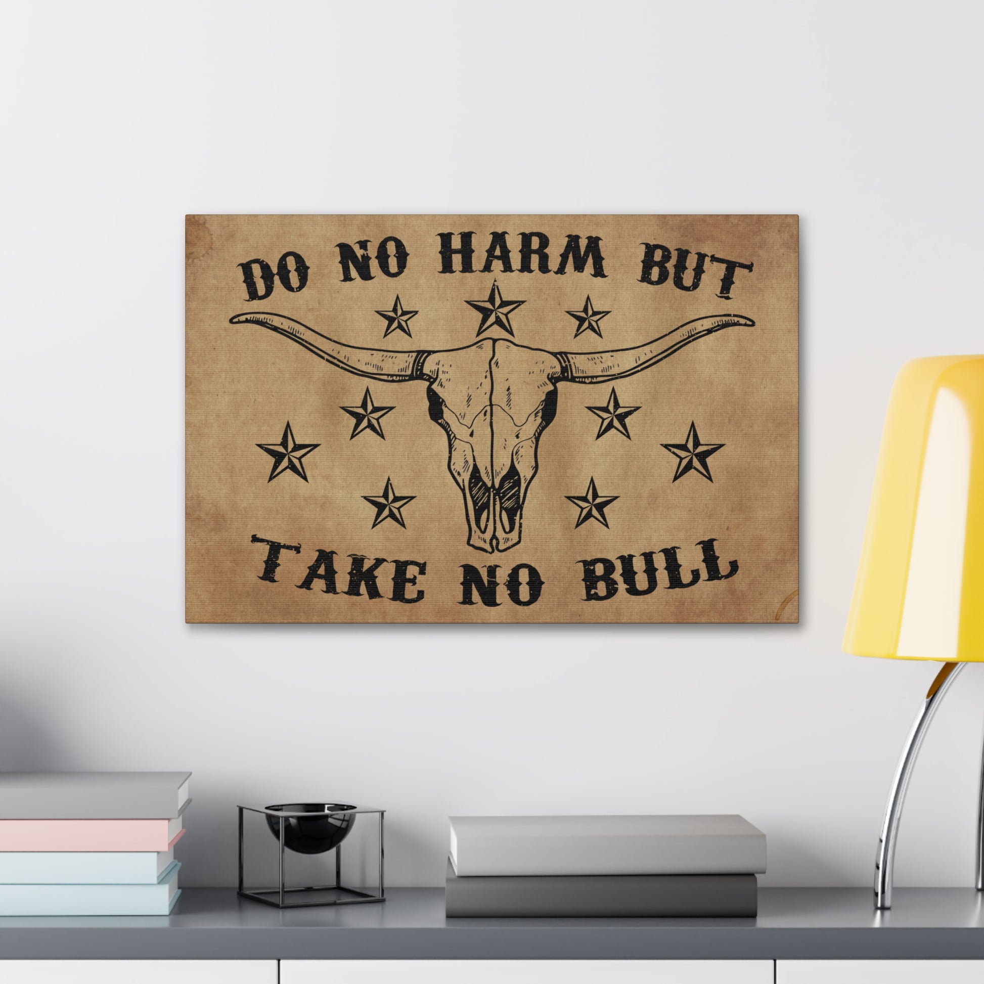 Brown background longhorn bull canvas for cowboy decor.