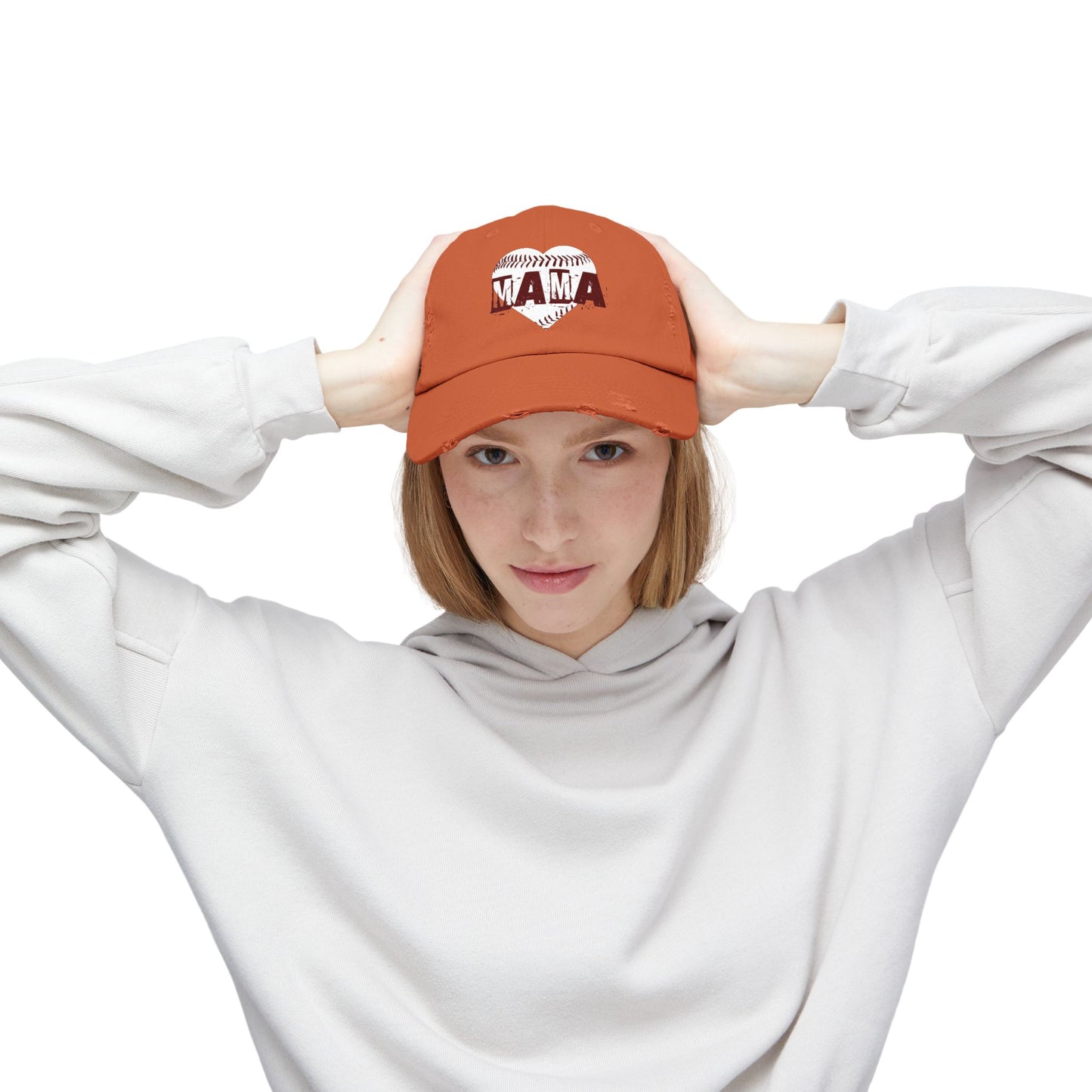 baseball mom style cap with white graphic