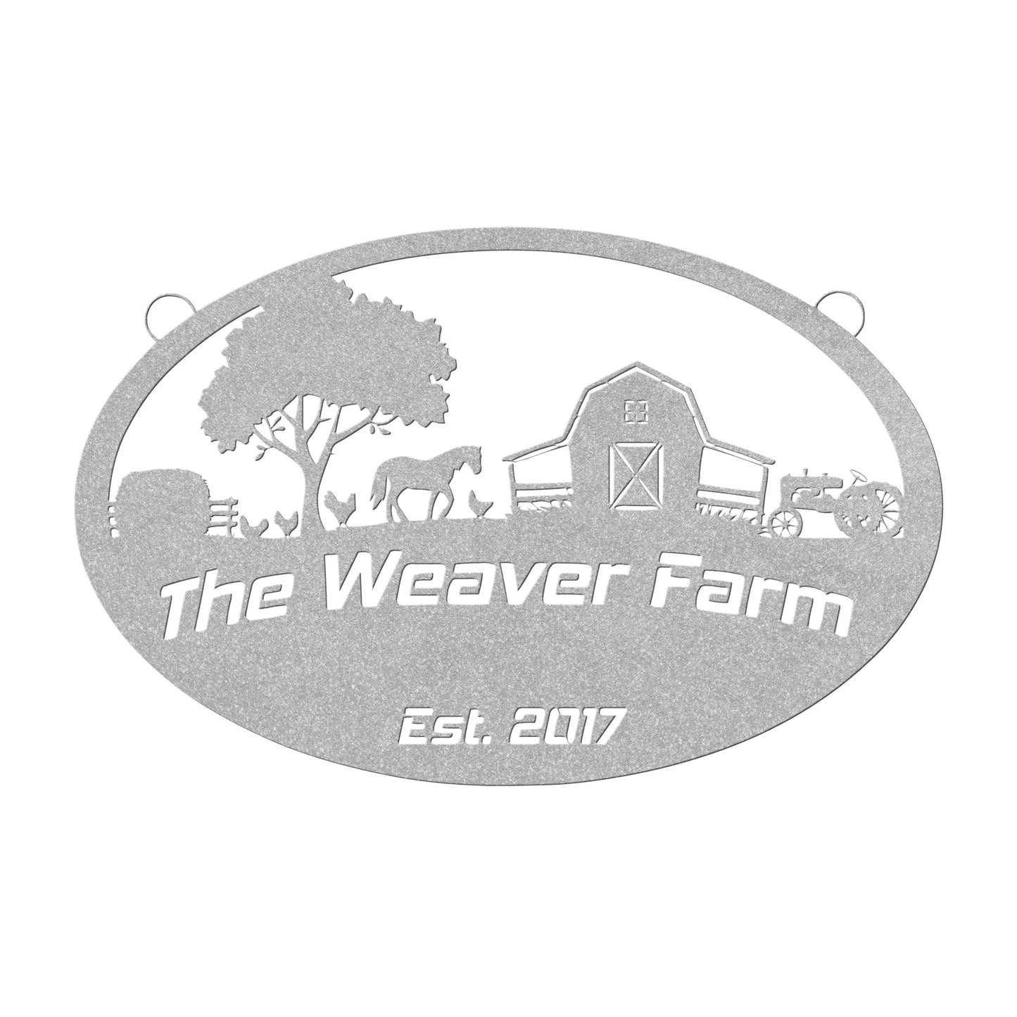 Custom Metal Farm Sign – Personalized Steel Ranch Sign with Farm Scene