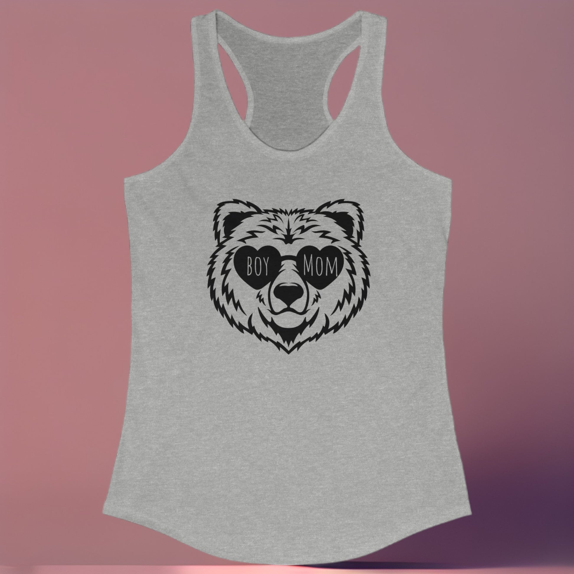 Boy mom tank top with bear graphic and sunglasses