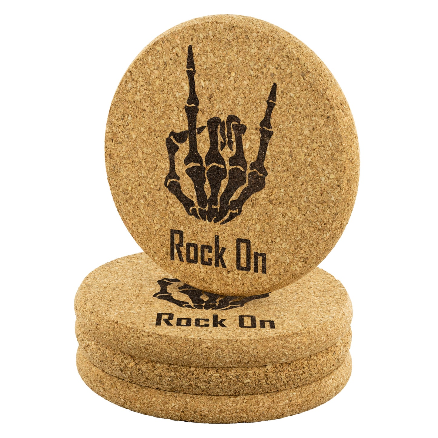 Rock and roll cork coasters – skeleton hand design