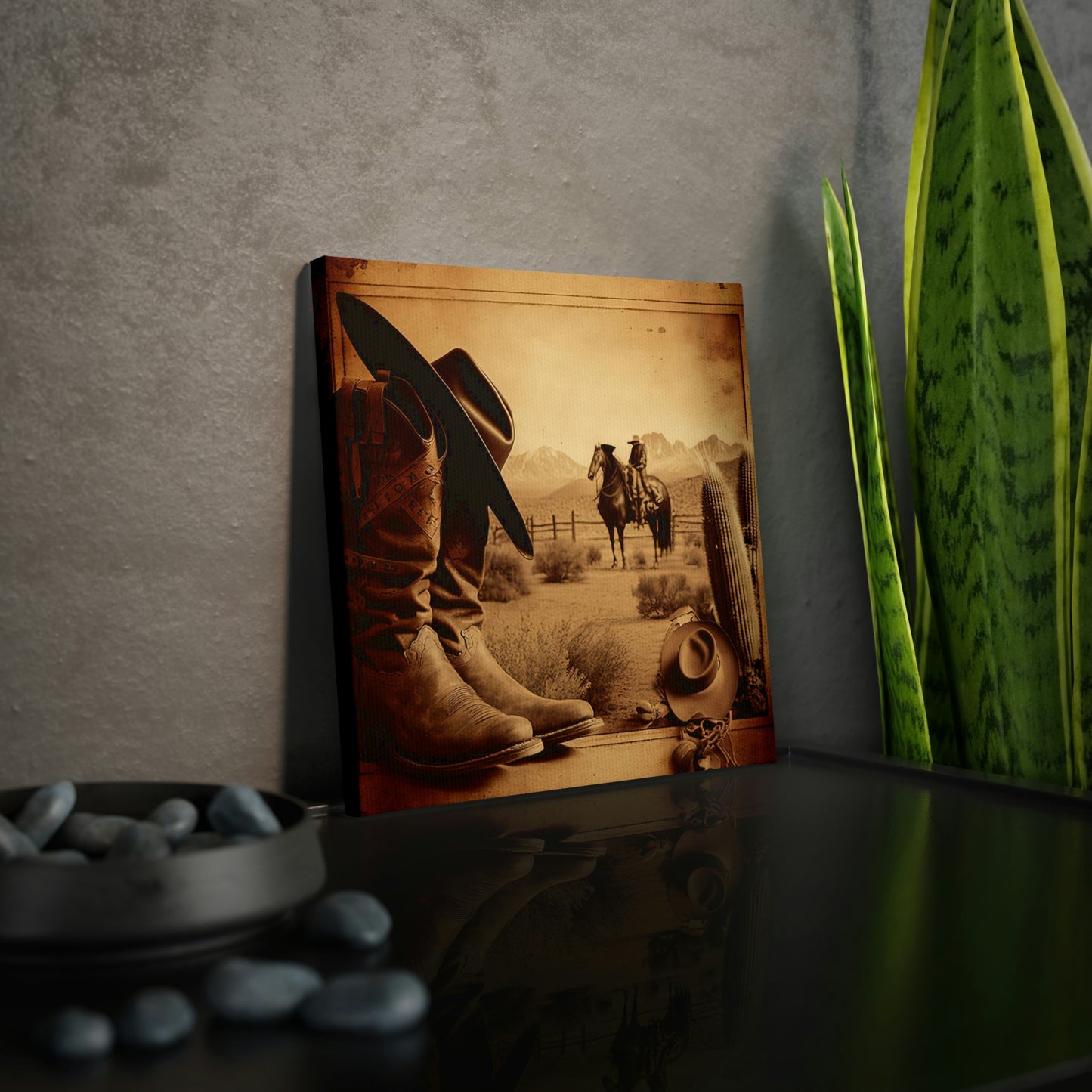 Cowboy Boots and Hat Sepia Wall Art – Classic Western Decor