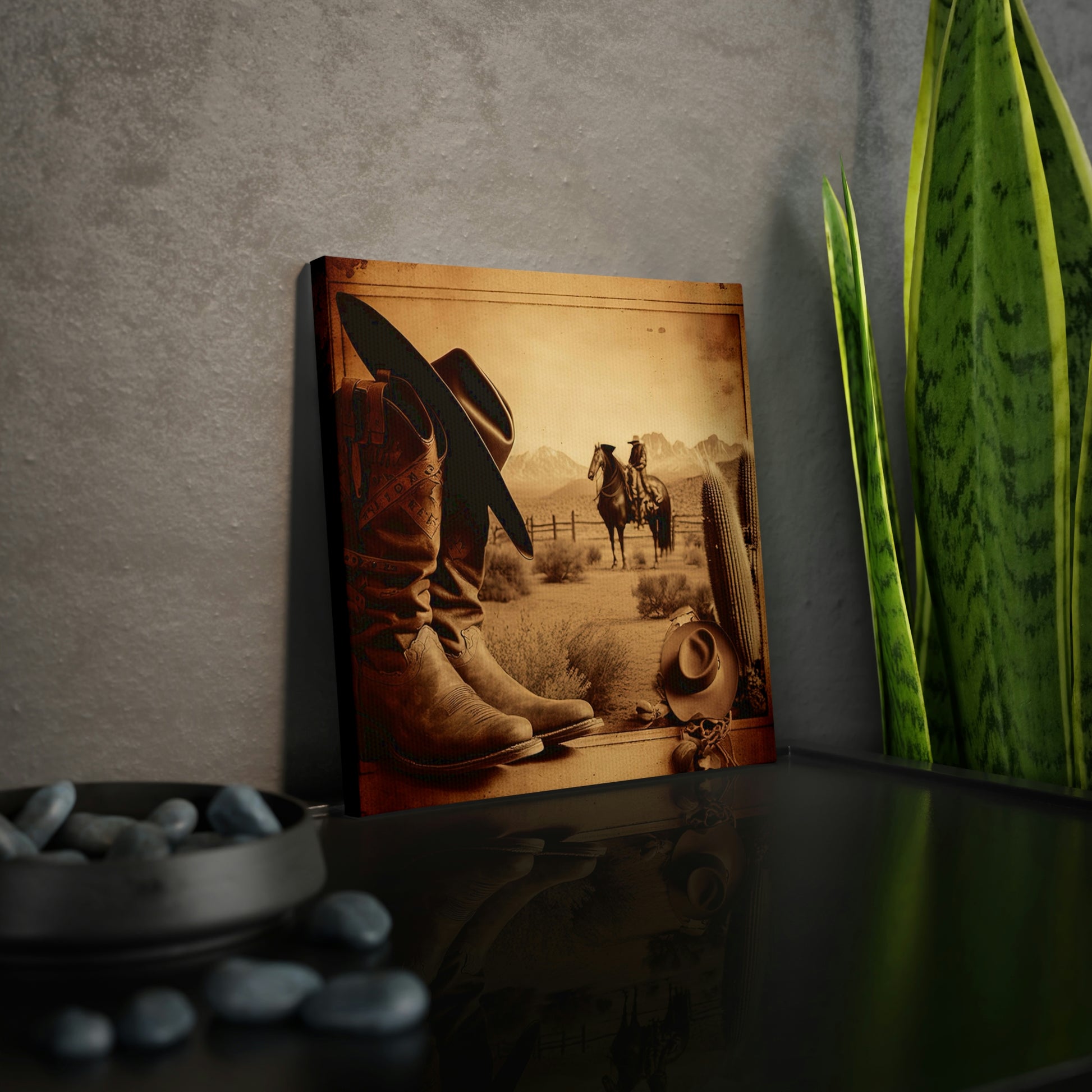 Cowboy Boots and Hat Sepia Wall Art – Classic Western Decor