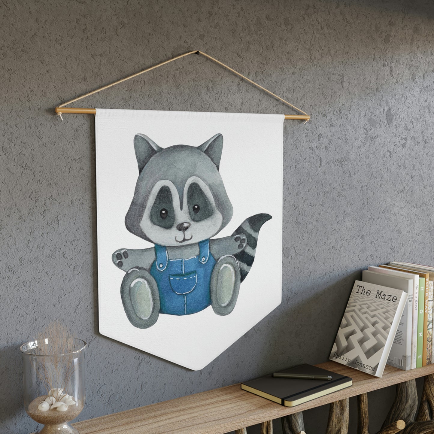 "Boy Raccoon In Blue Overalls" Hanging Pennant - Weave Got Gifts - Unique Gifts You Won’t Find Anywhere Else!