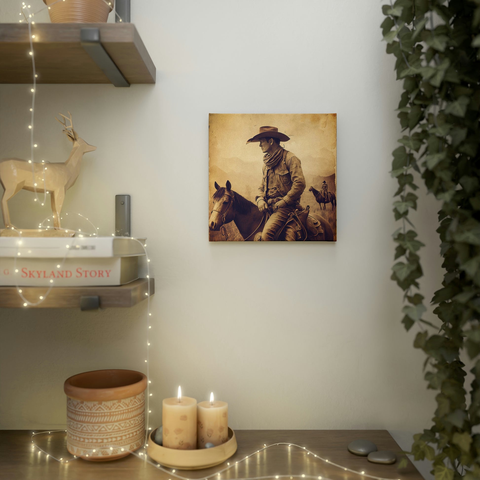 Cowboy on a horse canvas for western decor