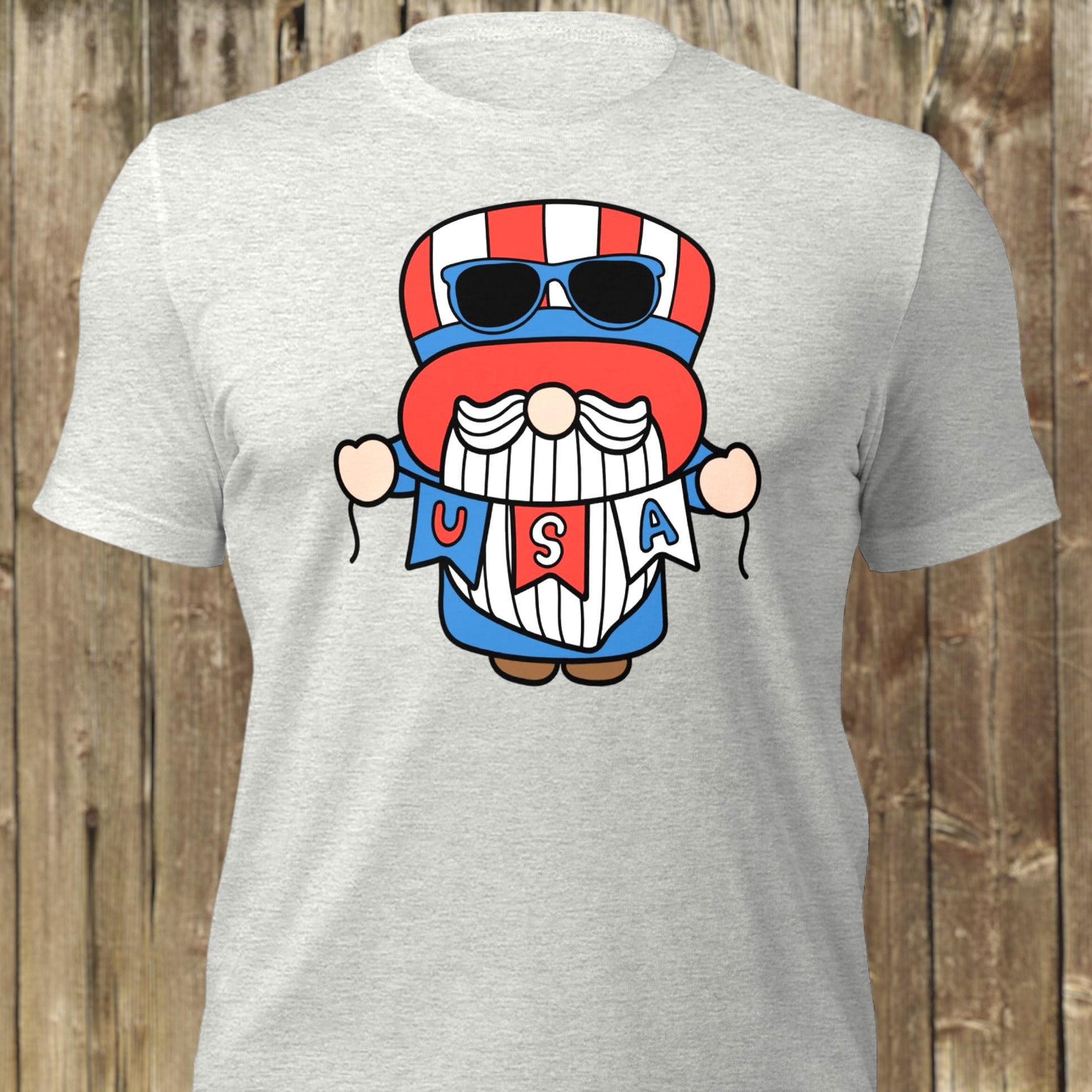 USA gnome t-shirt with red, white, and blue colors