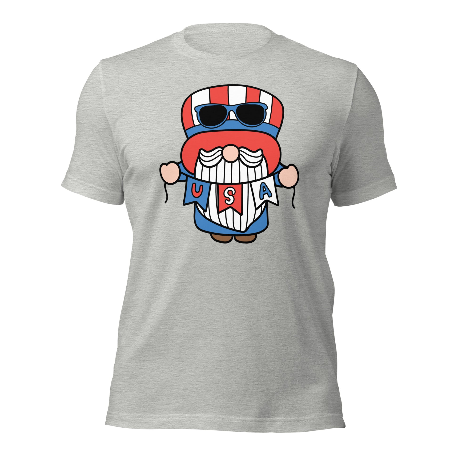 Gnome wearing USA colors on novelty t-shirt