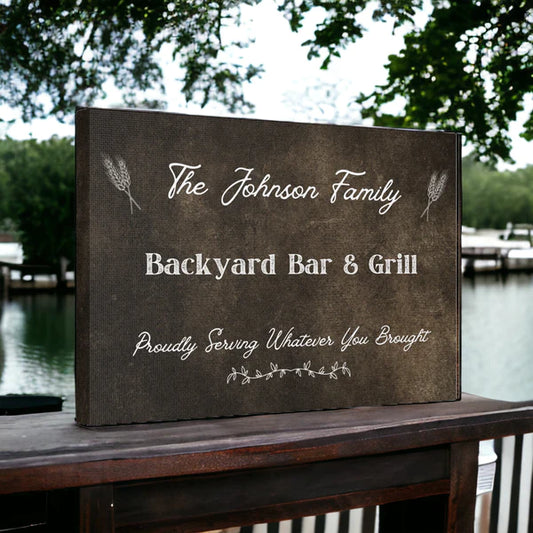 Custom Rustic Family Name Canvas Wall Art: Perfect for Backyard Bar and Grill Enthusiasts
