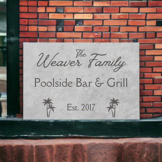 Rustic Grey Personalized Sign for Your Poolside Bar and Grill