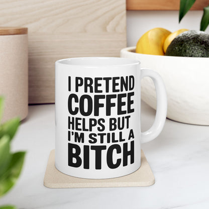 Funny coffee cup with sarcastic quote
