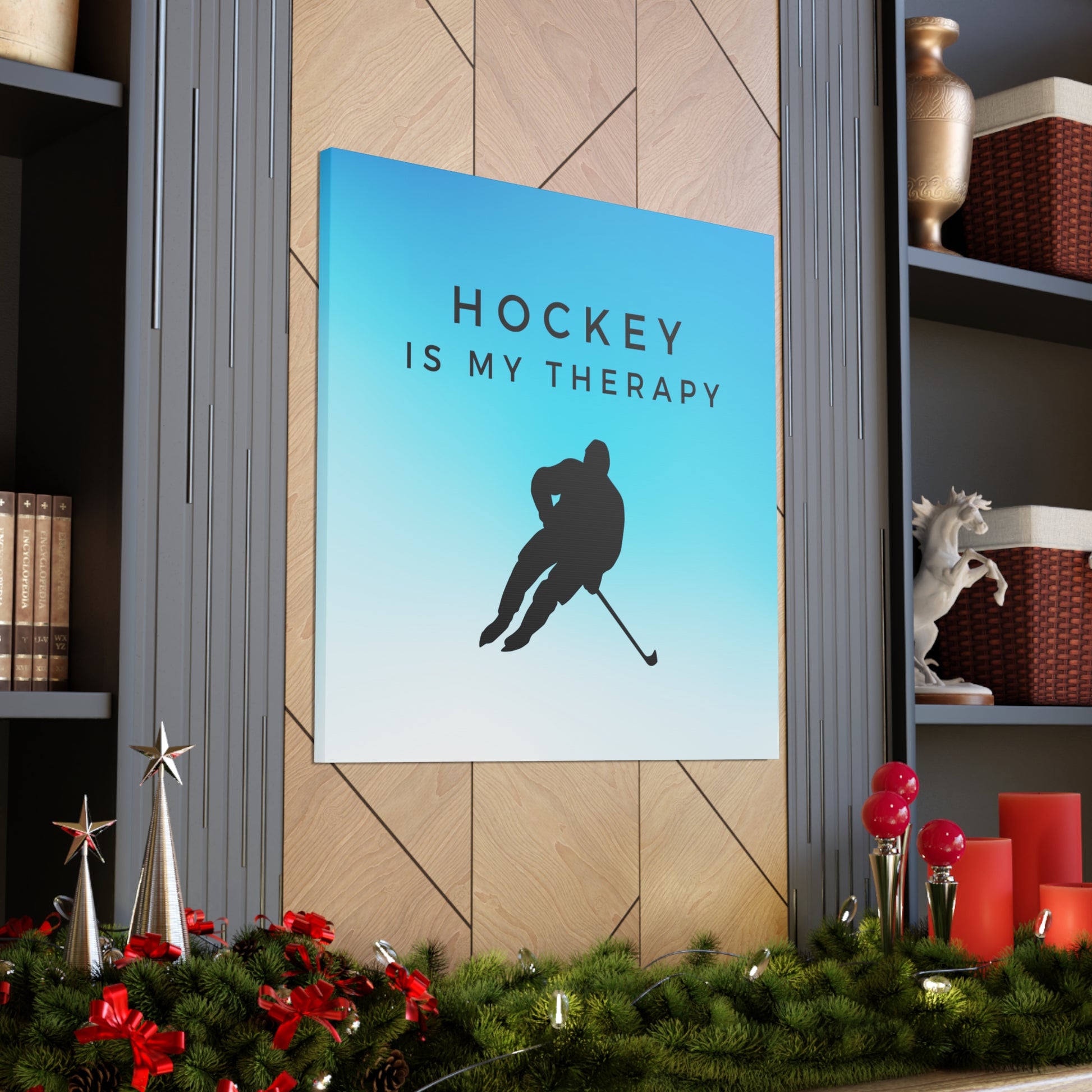 Hockey is my therapy canvas wall art with light blue gradient
