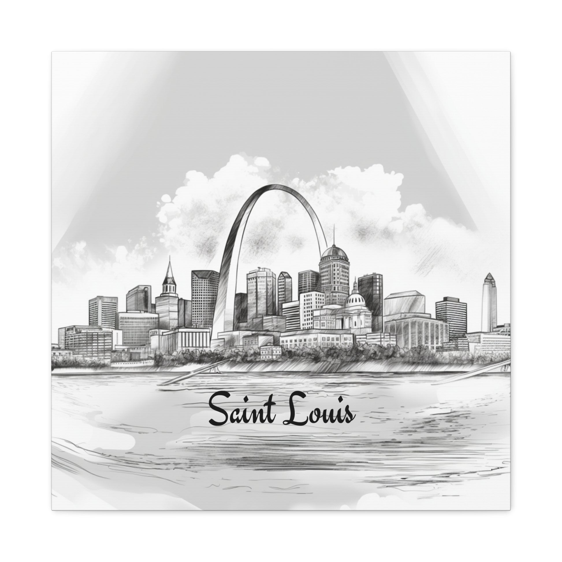 Detailed drawing of Saint Louis city skyline on canvas
