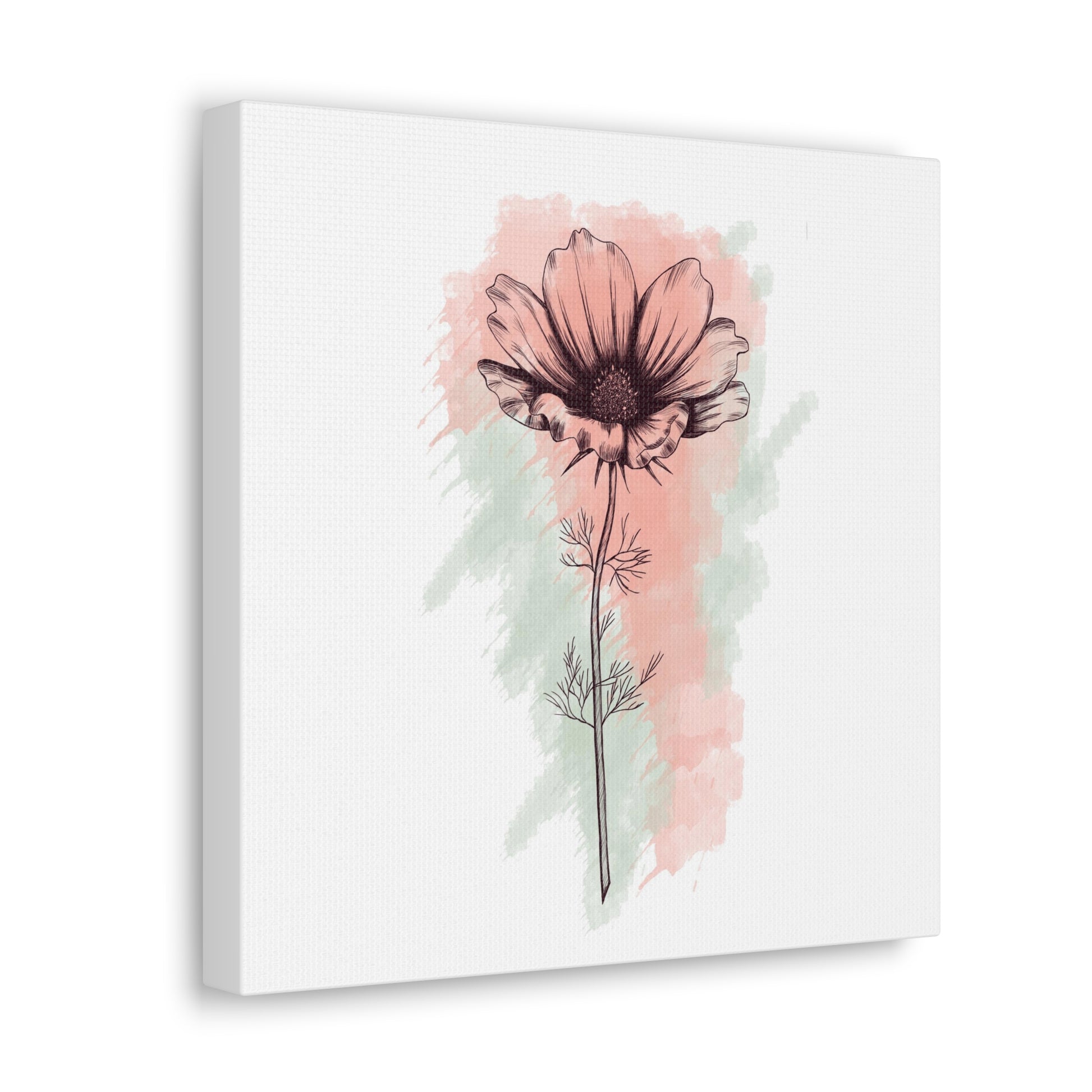 Modern floral wall art with a minimalist white and pink flower design
