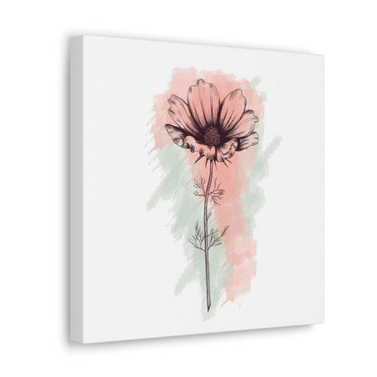 Modern floral wall art with a minimalist white and pink flower design
