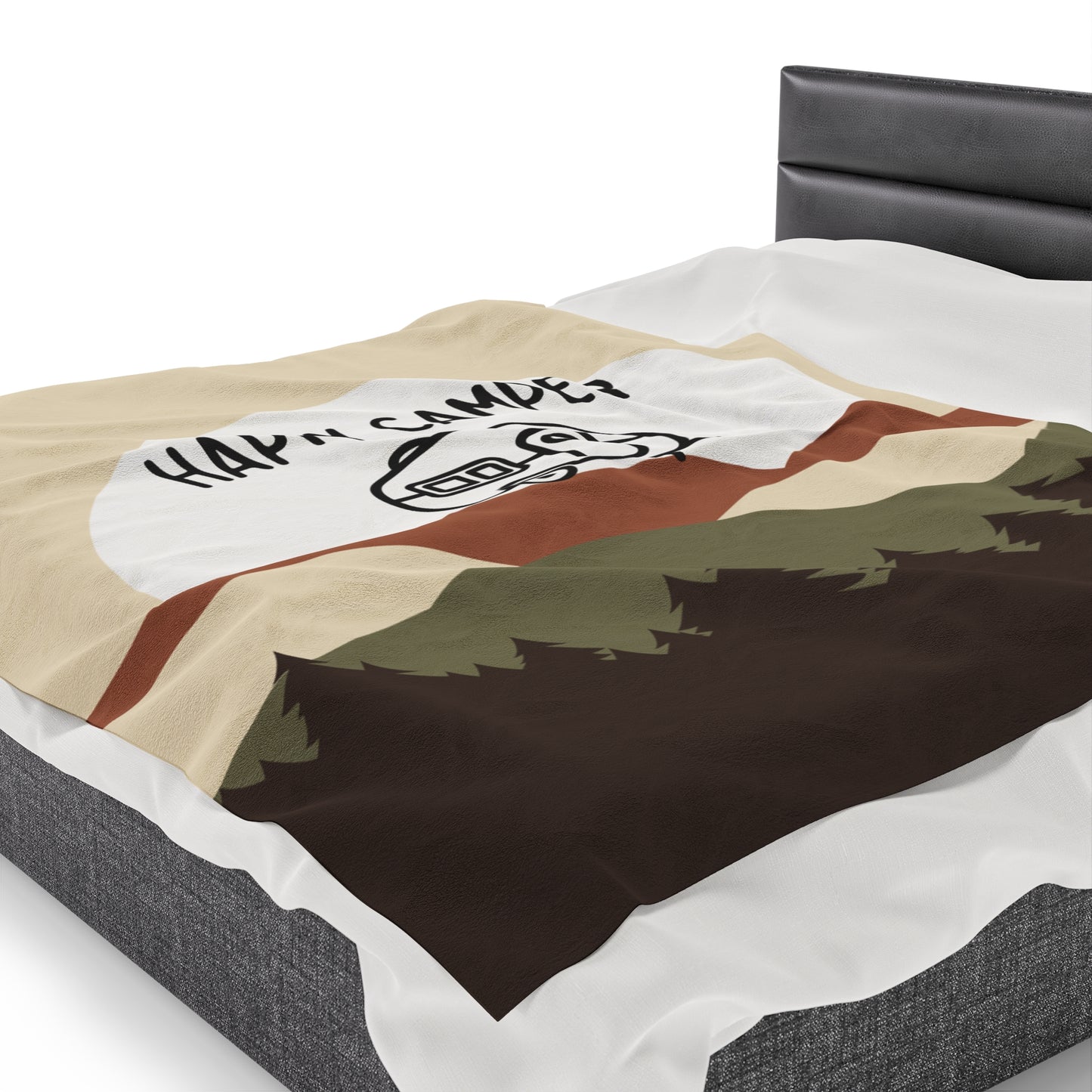 Soft polyester Happy Camper blanket, ideal for RV and travel use
