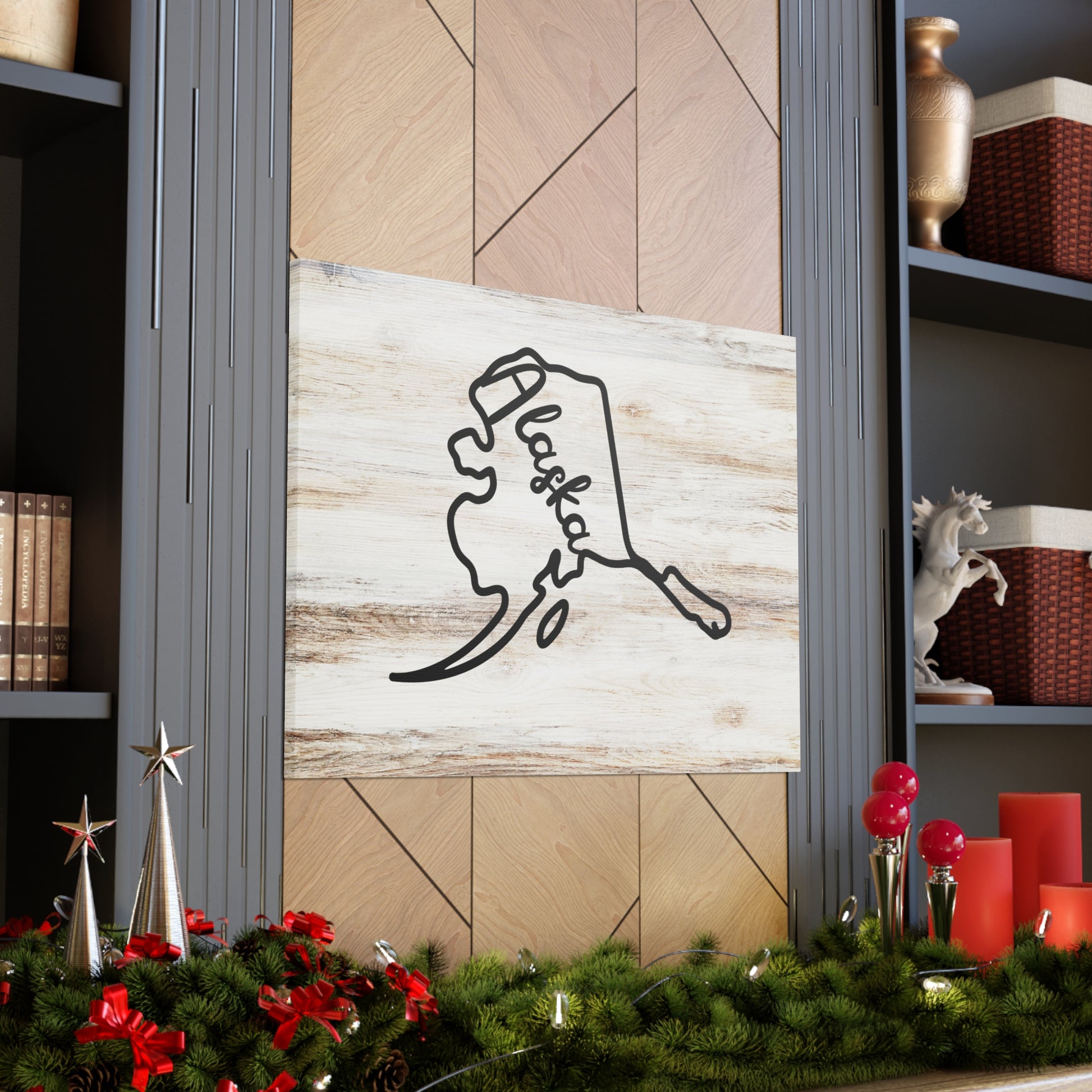 Rustic Alaska wall art with minimalist design
