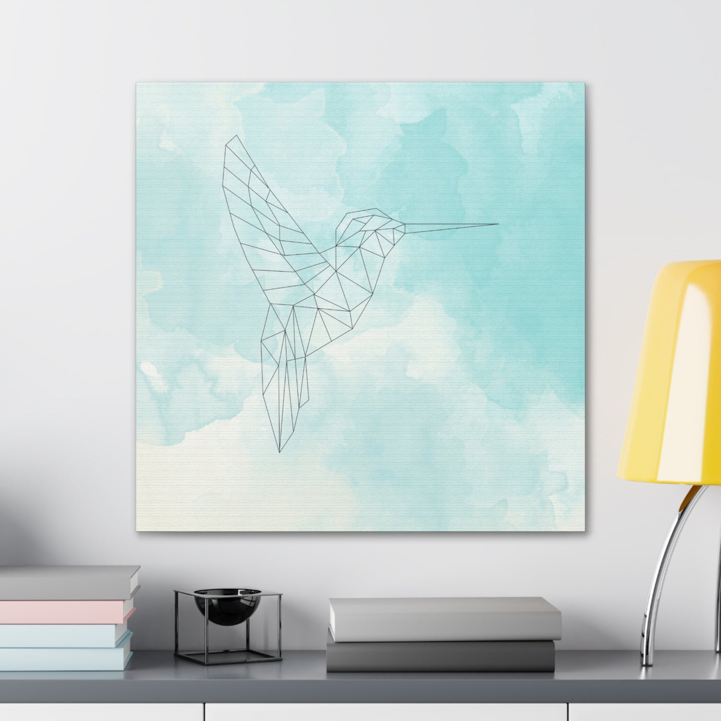 Elegant contemporary art print featuring hummingbird line art
