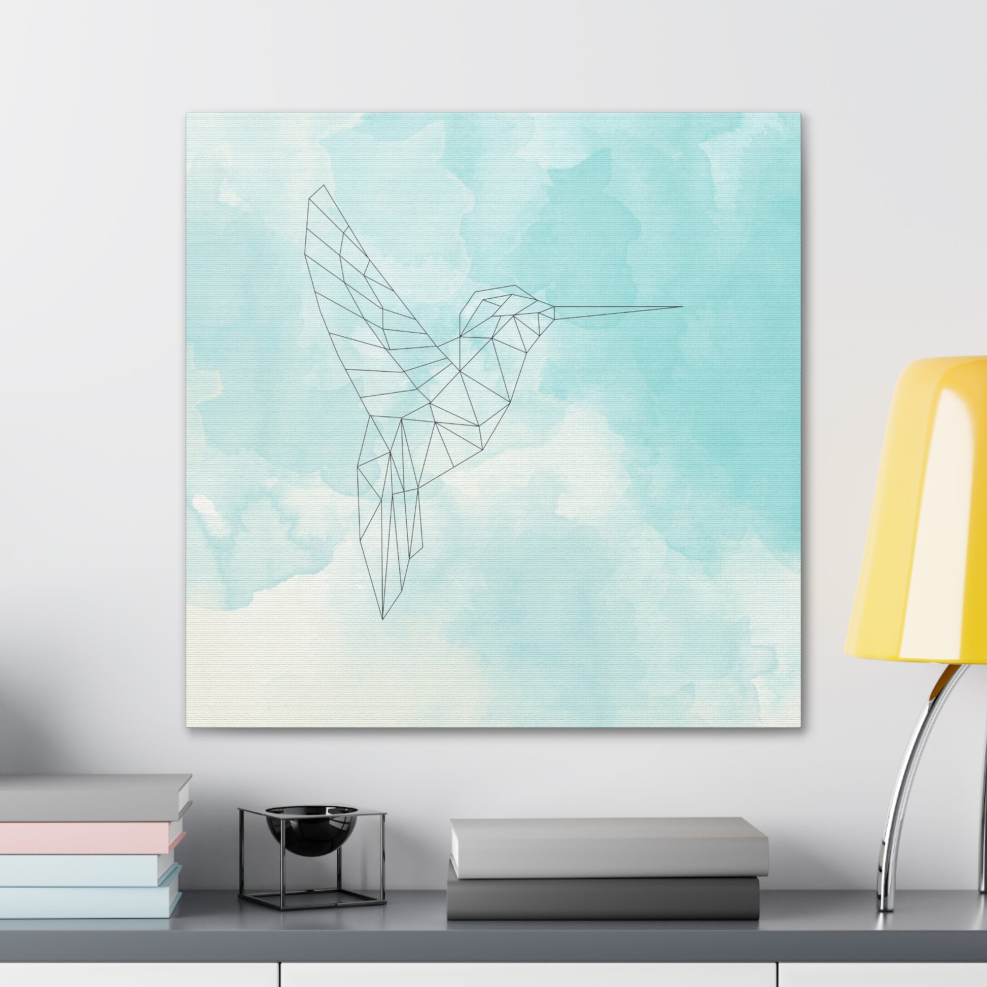 Elegant contemporary art print featuring hummingbird line art
