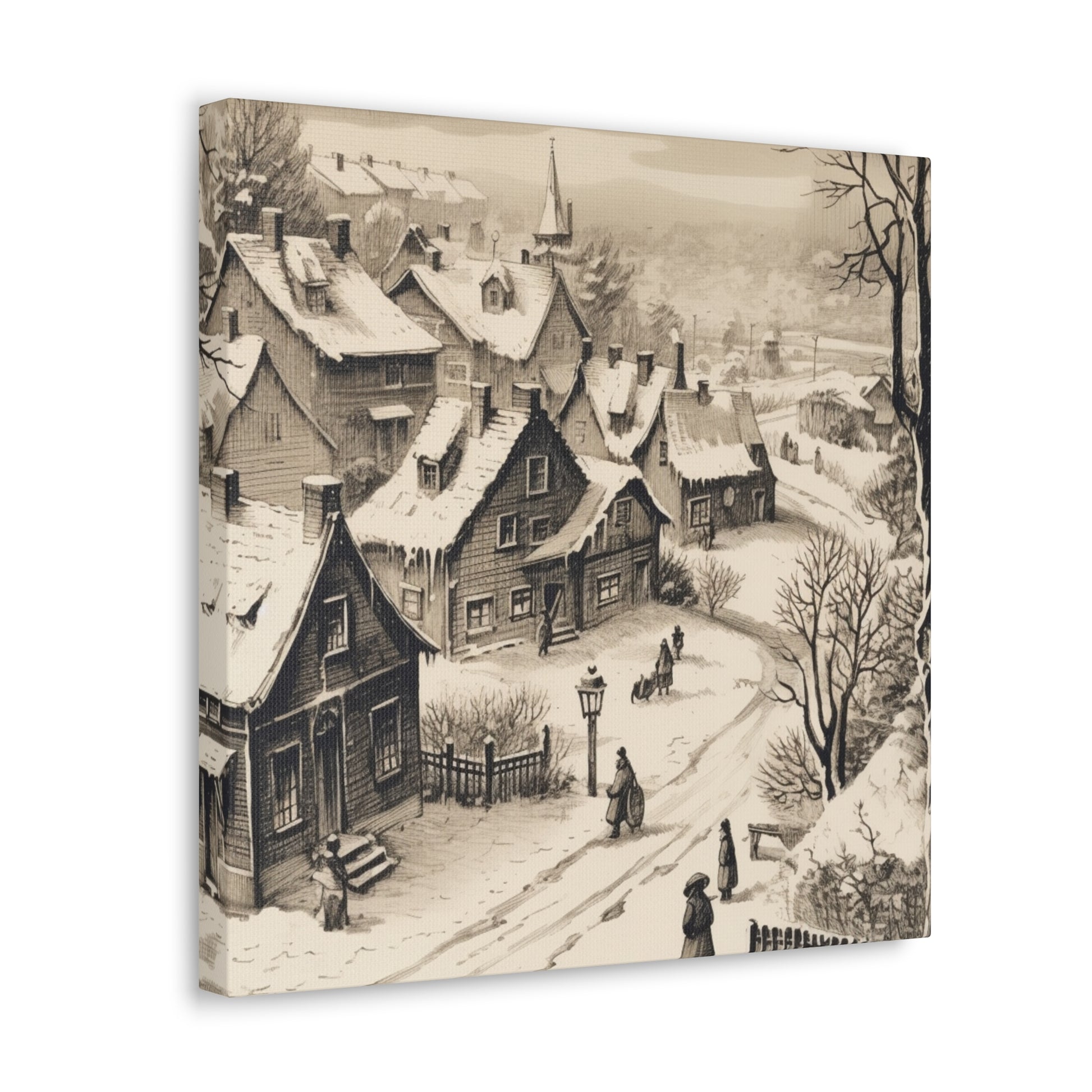 Detailed vintage winter village scene for elegant interiors