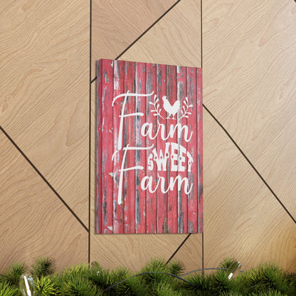 Rustic farm-themed wall art with red and white color scheme
