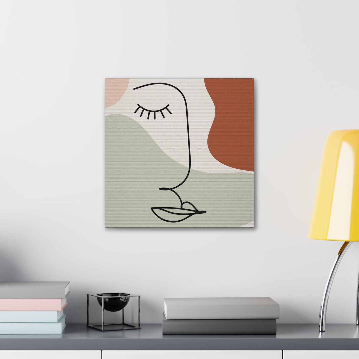 Line art abstract face canvas for modern decor
