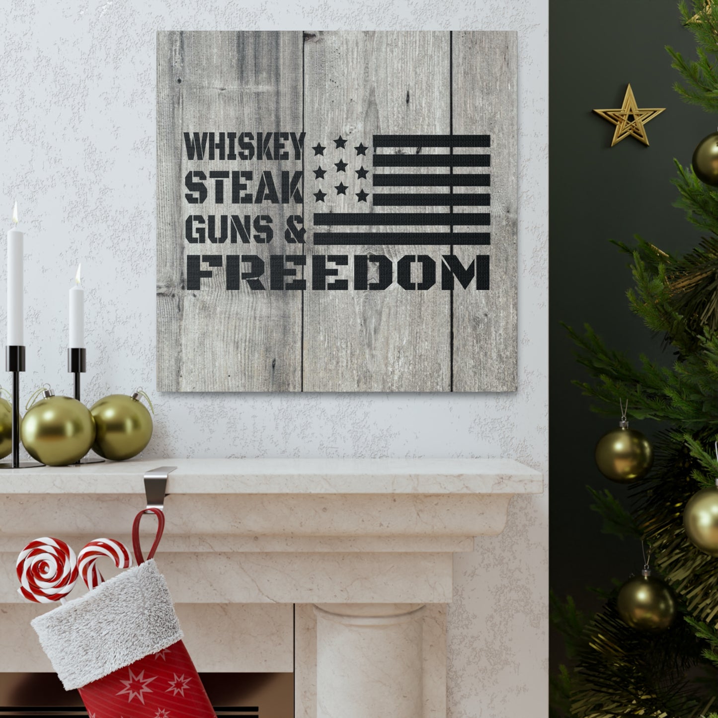 "Whiskey, Steak, Guns & Freedom" Canvas Wall Art - Weave Got Gifts - Unique Gifts You Won’t Find Anywhere Else!