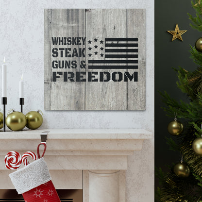 "Whiskey, Steak, Guns & Freedom" Canvas Wall Art - Weave Got Gifts - Unique Gifts You Won’t Find Anywhere Else!