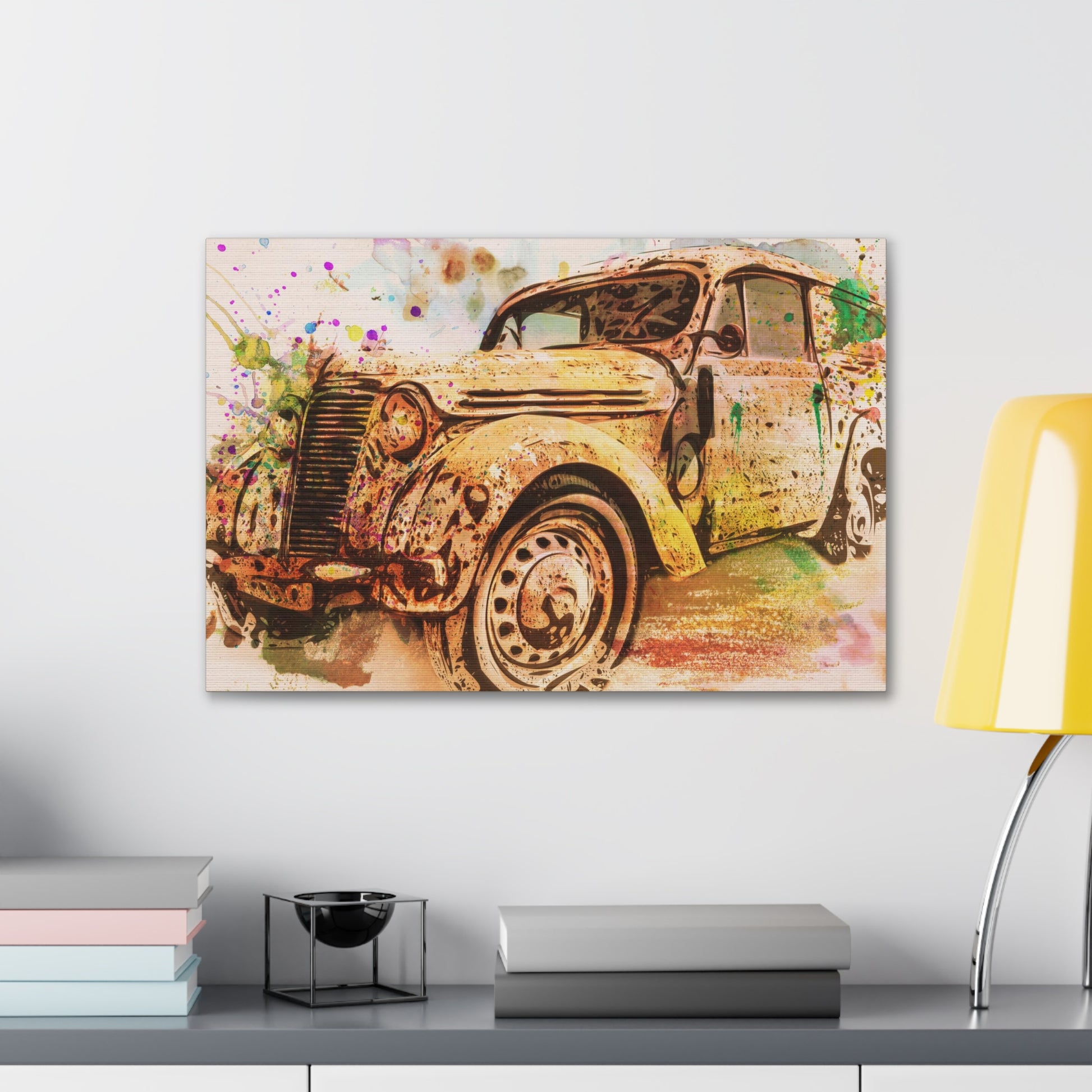 Watercolor car painting wall art for auto enthusiasts

