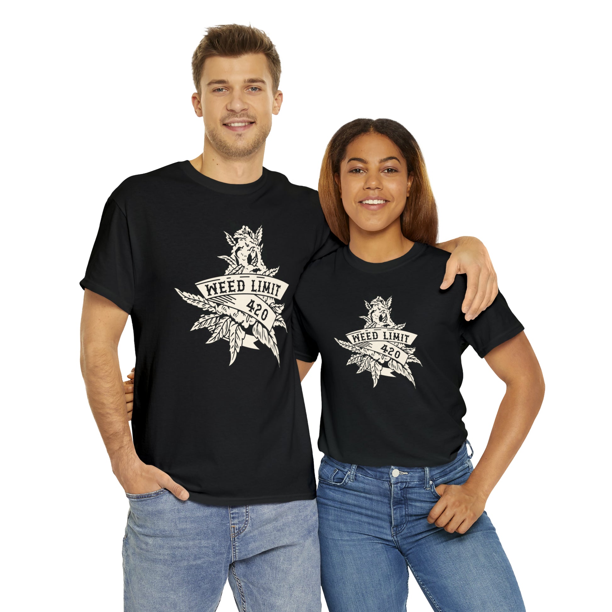 Unisex stoner T-shirt in black with bold weed design.
