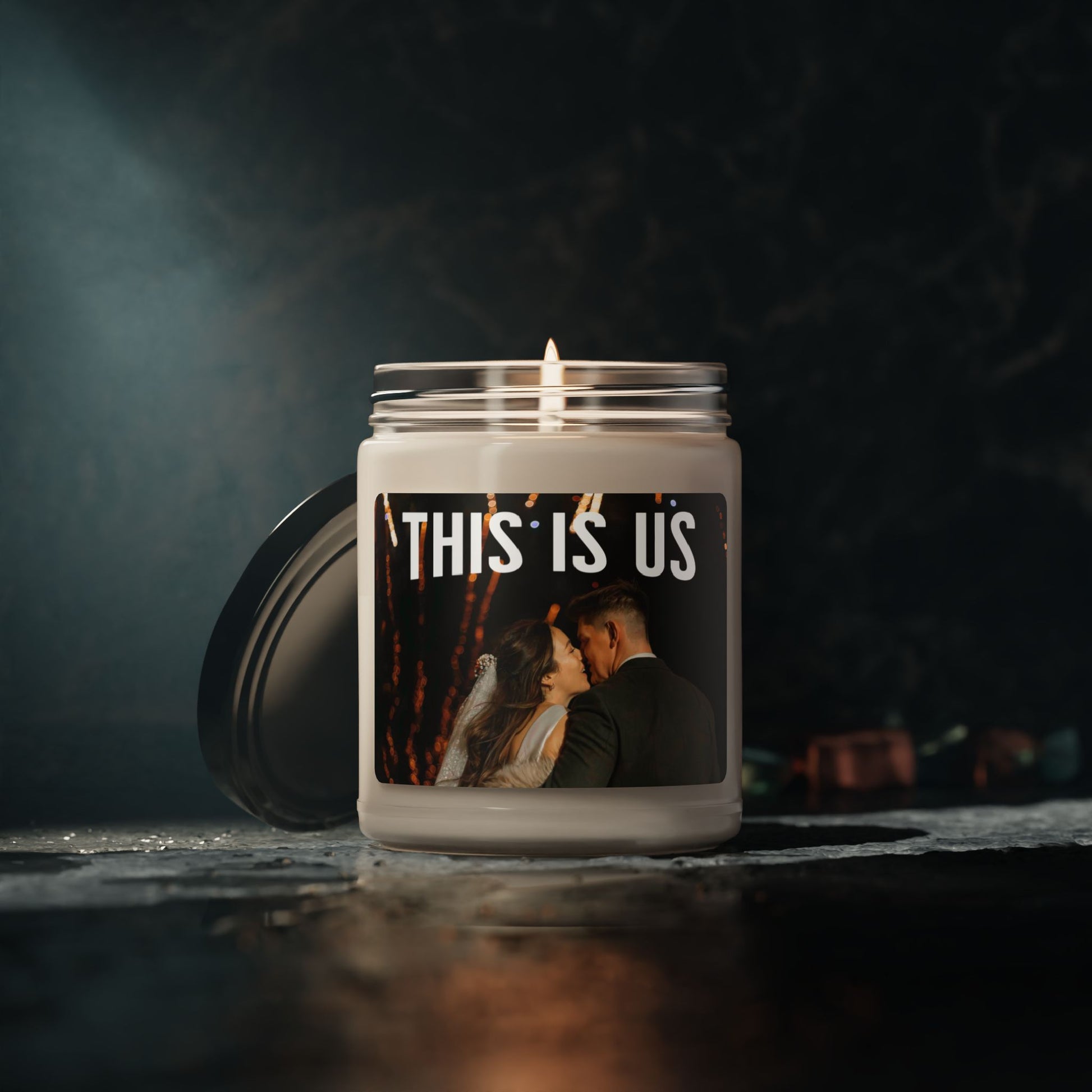 Custom candle with photo and personalized label
