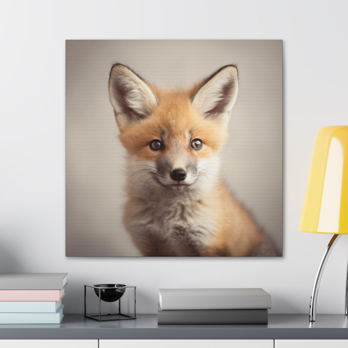 Baby fox wall art with wildlife photography style
