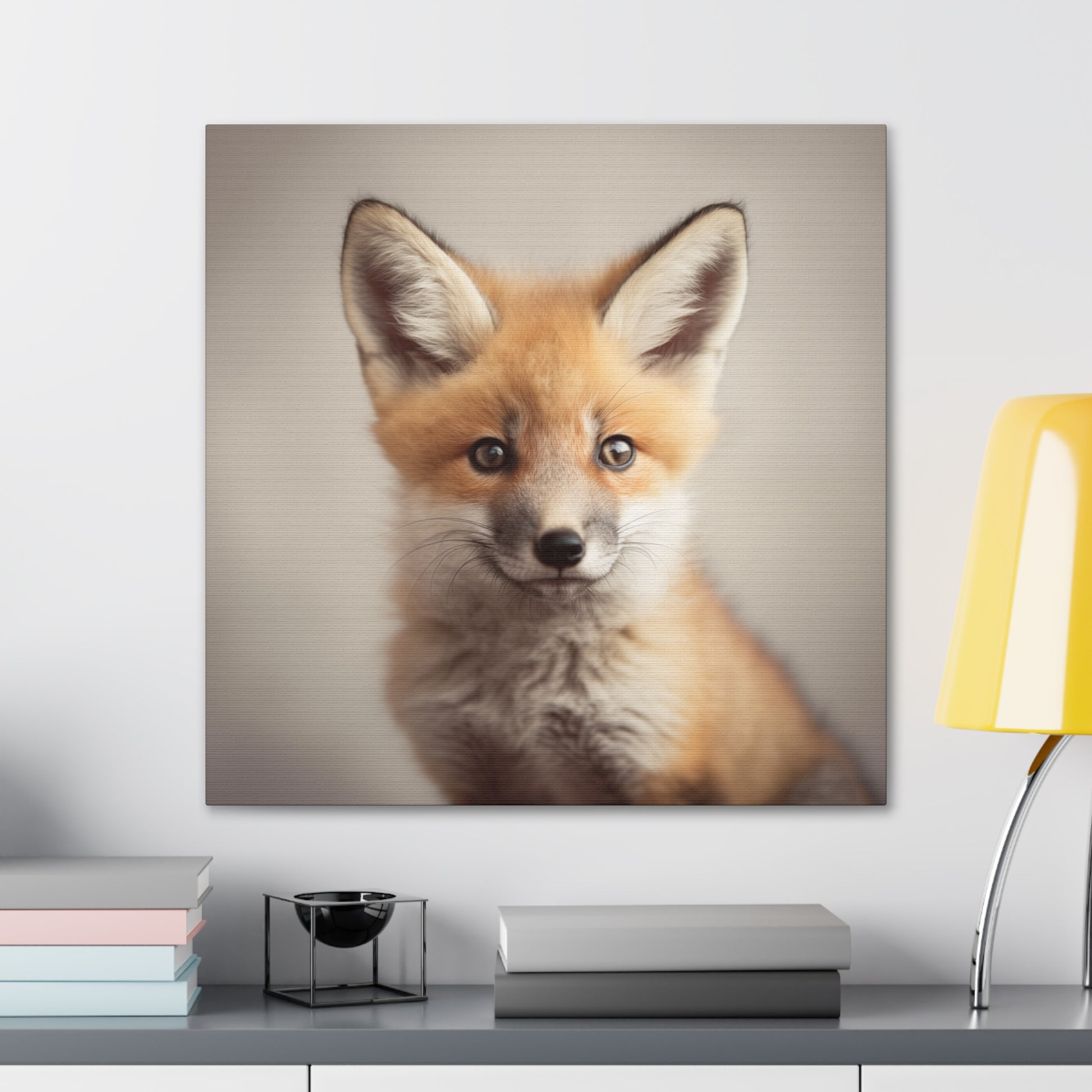 Baby fox wall art with wildlife photography style
