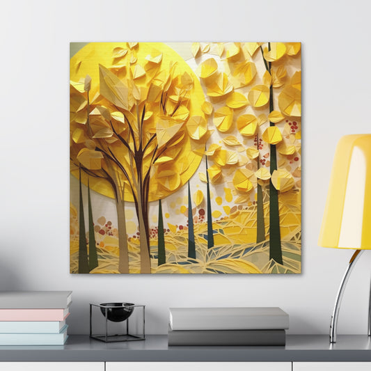 Canvas Prints of Trees – Yellow and Gold Abstract Forest Wall Art