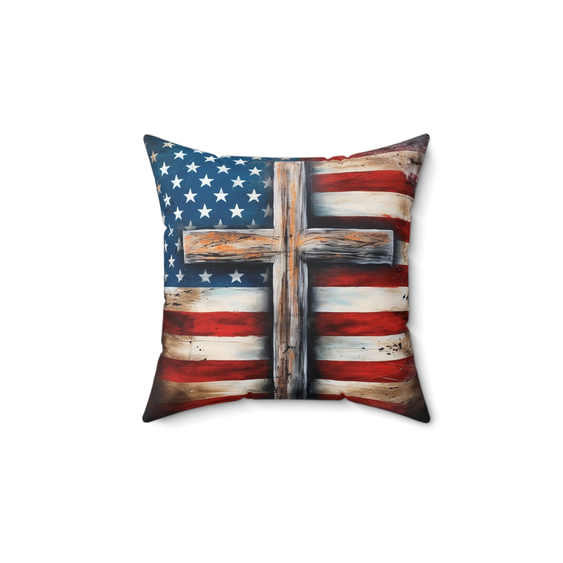 Faith and patriotism combined in this Christian decorative pillow
