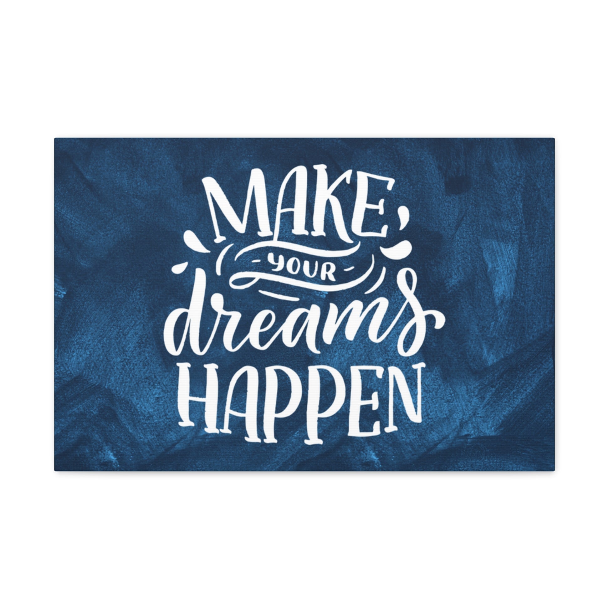 Inspirational canvas wall art with bold blue background
