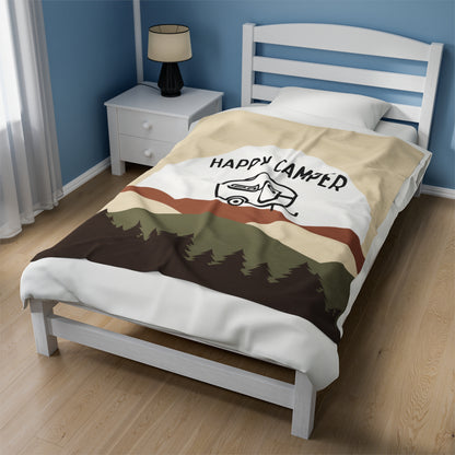 Happy Camper design blanket folded neatly for a cozy gift idea
