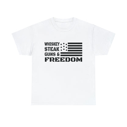 2nd Amendment t-shirt with whiskey and guns design
