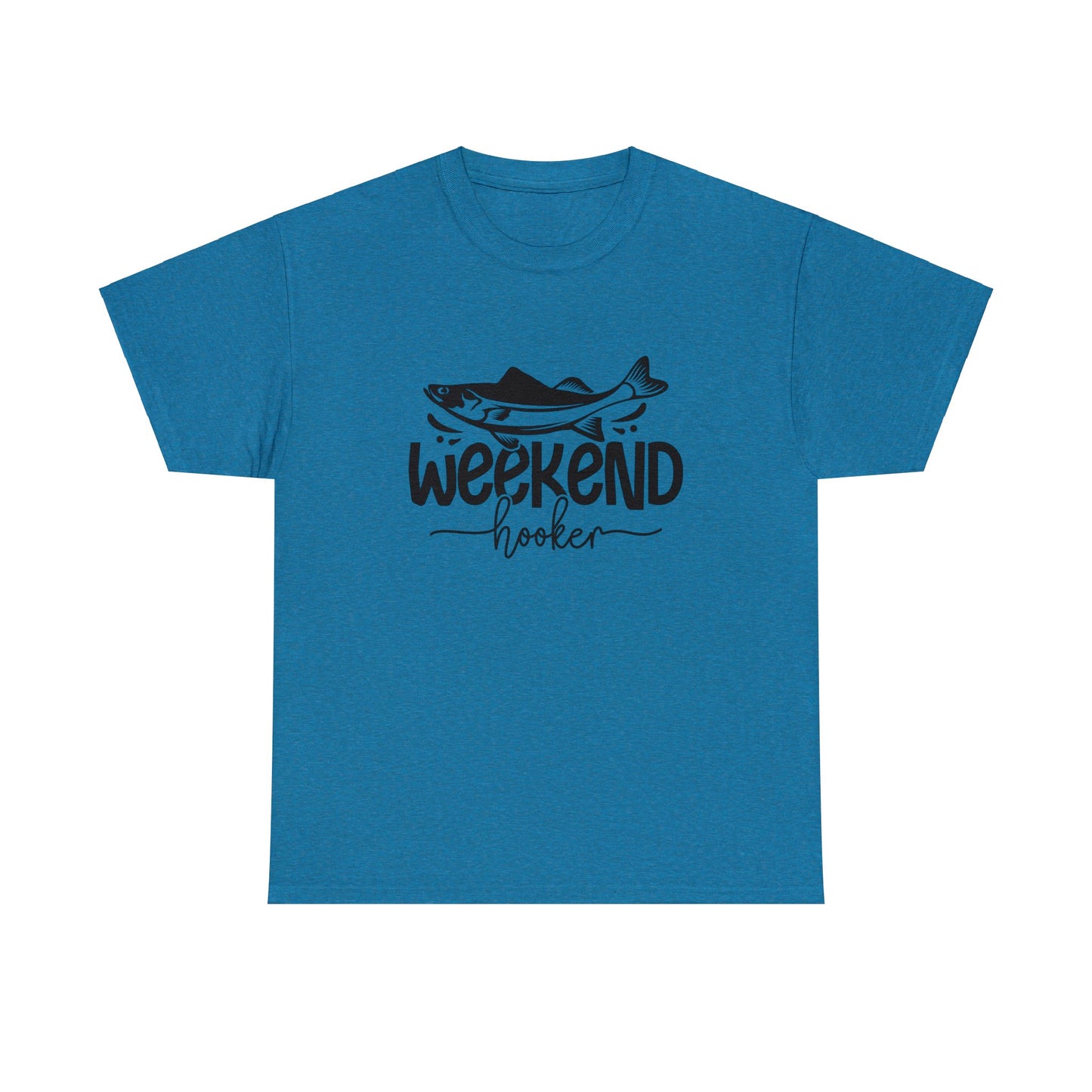 Fishing-themed graphic tee with bold text and fish design
