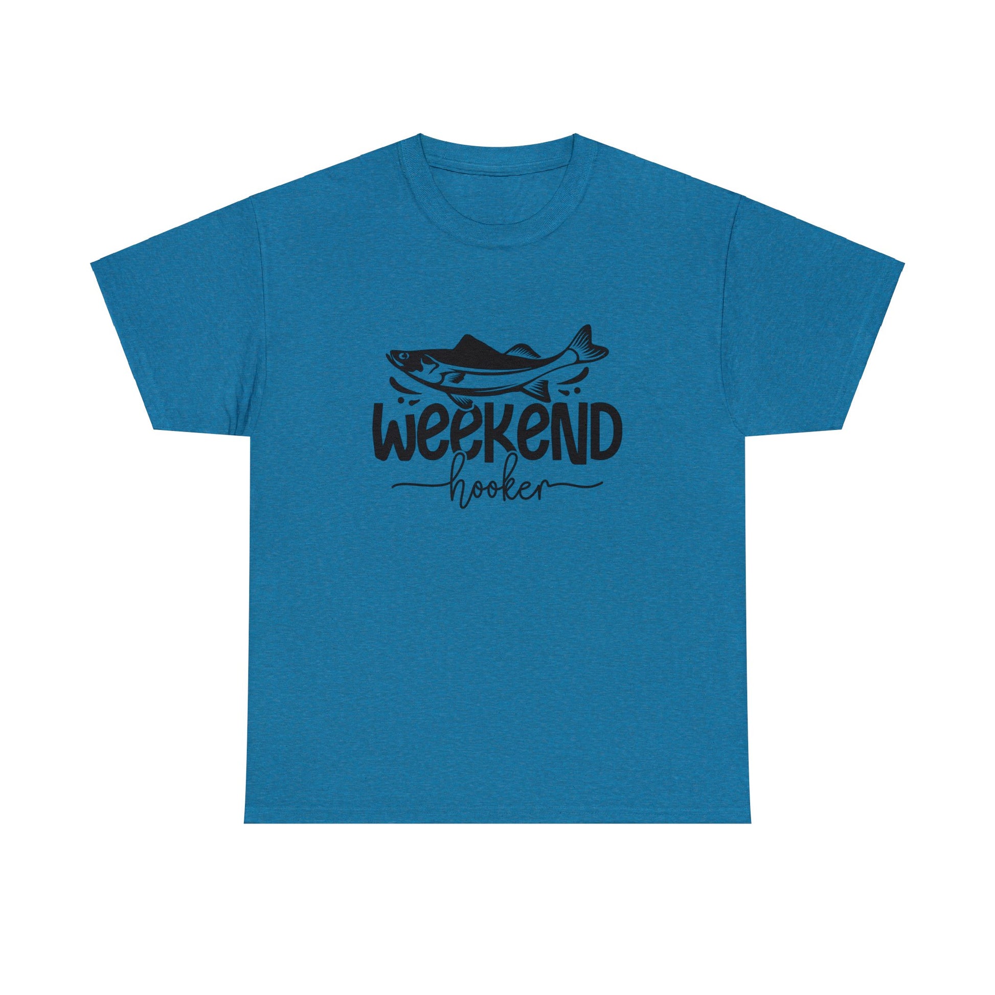 Fishing-themed graphic tee with bold text and fish design
