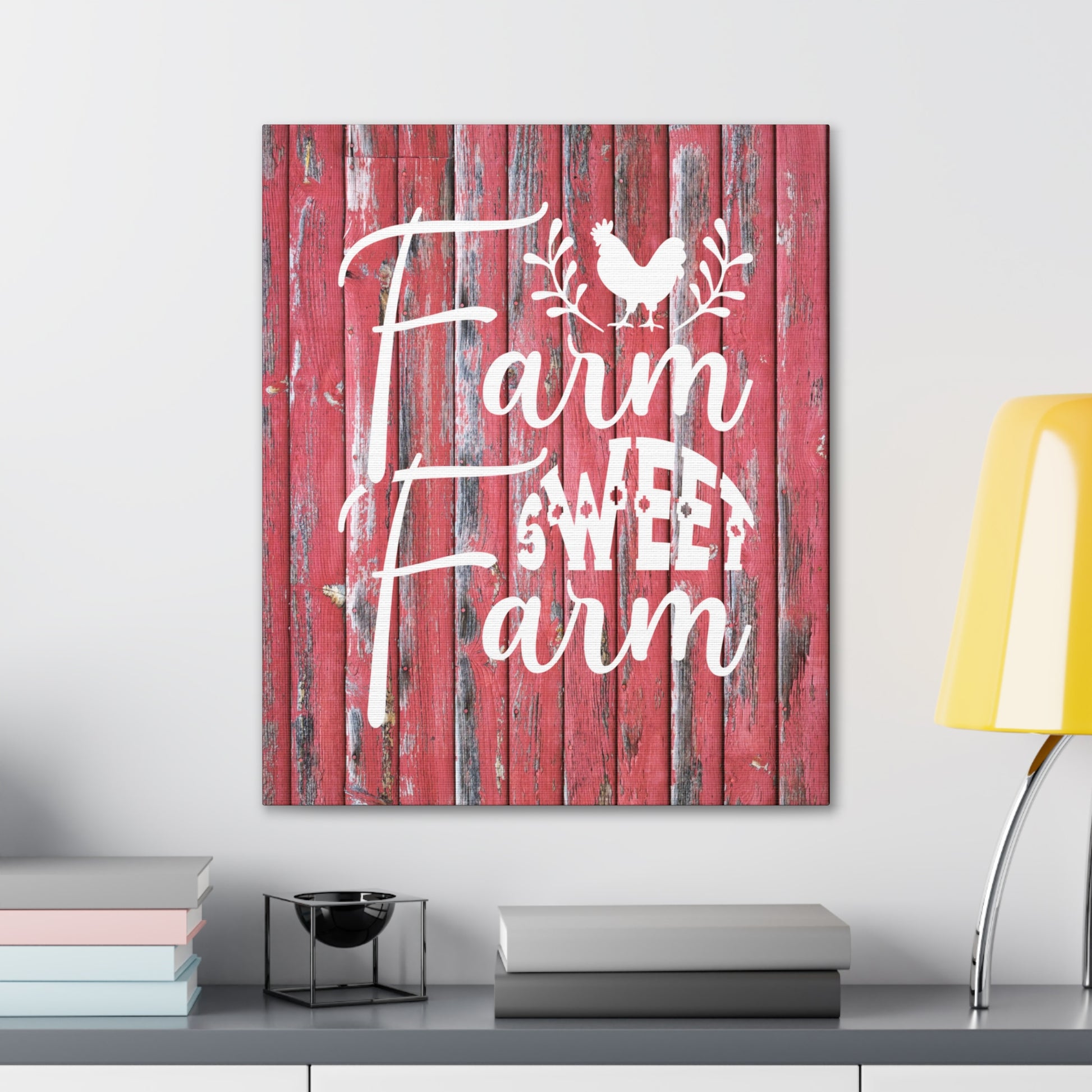 Farmhouse wall art decor with red rustic design
