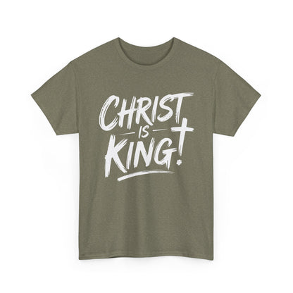 Christ Is King shirt with white lettering and cross-shaped exclamation

