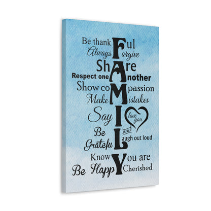 High-quality indoor canvas decor showcasing family values with a sky and clouds design.