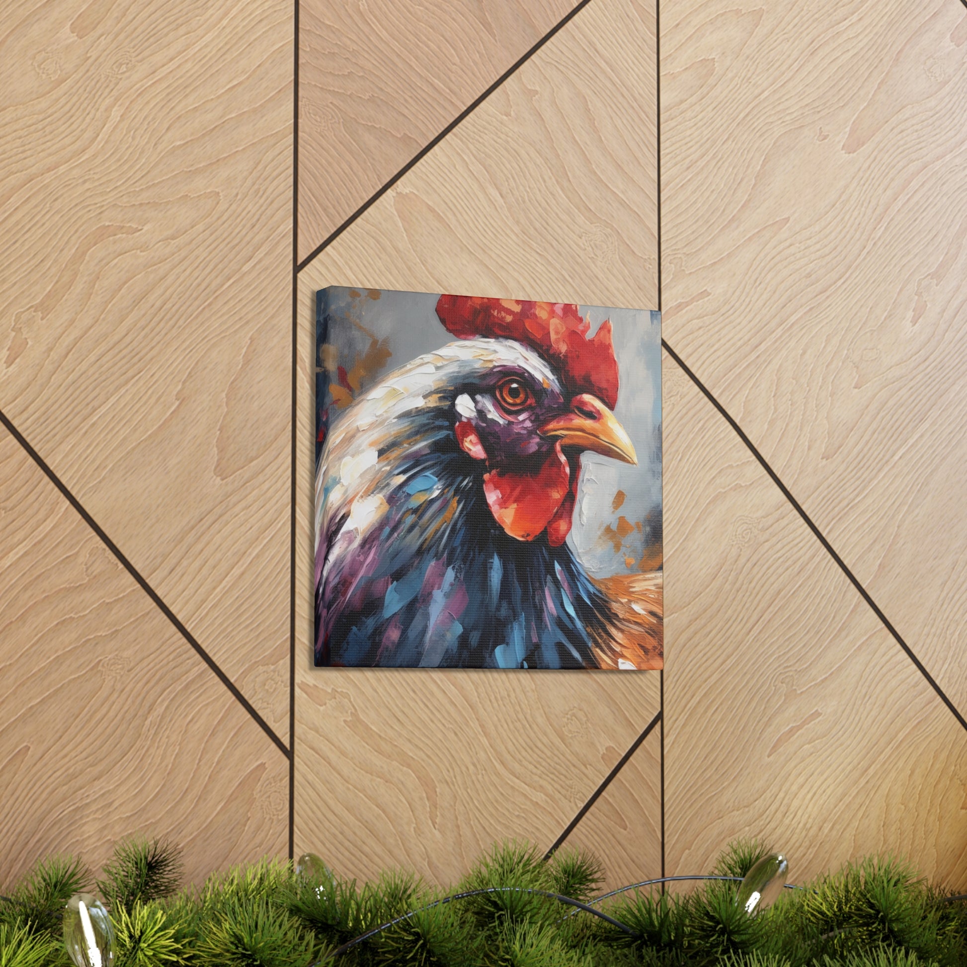 Farm wall print styled with wooden farmhouse decor
