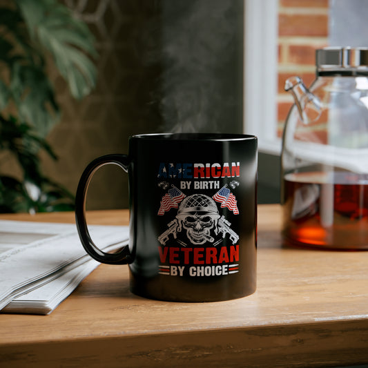 veteran coffee mug black with red white and blue