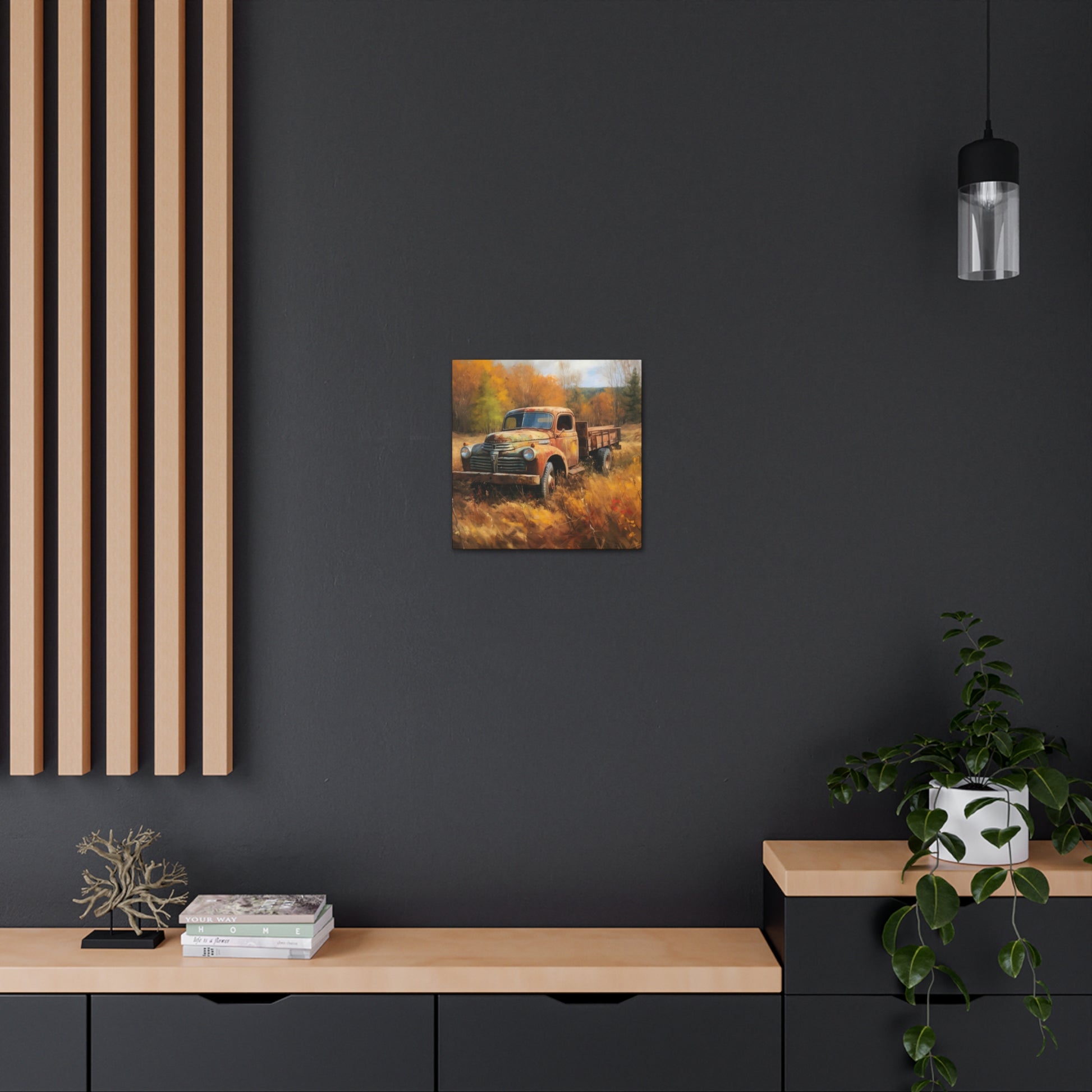 Outdoor autumn farm truck canvas for rustic home decor
