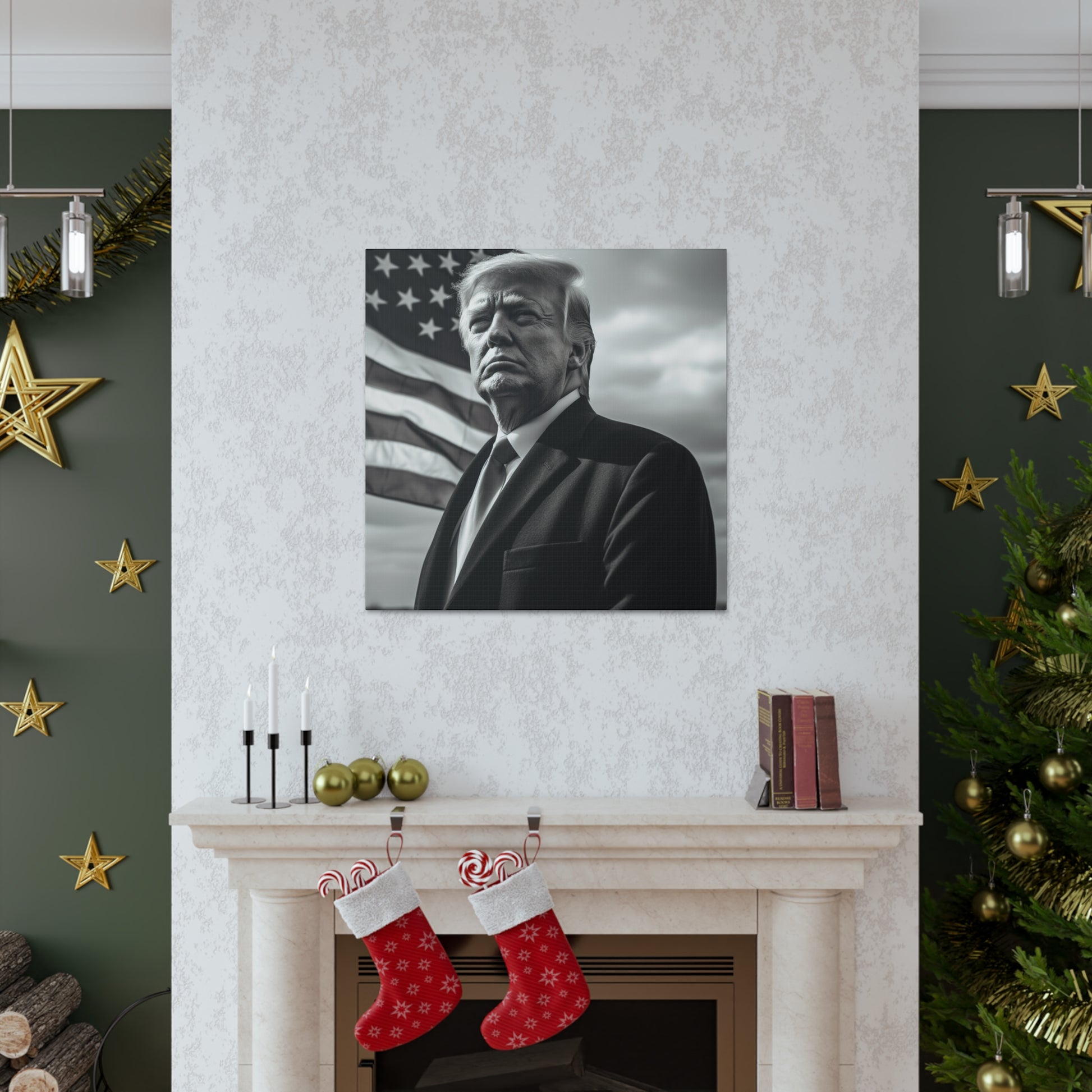 Black-and-white Donald Trump art for home or office decor.
