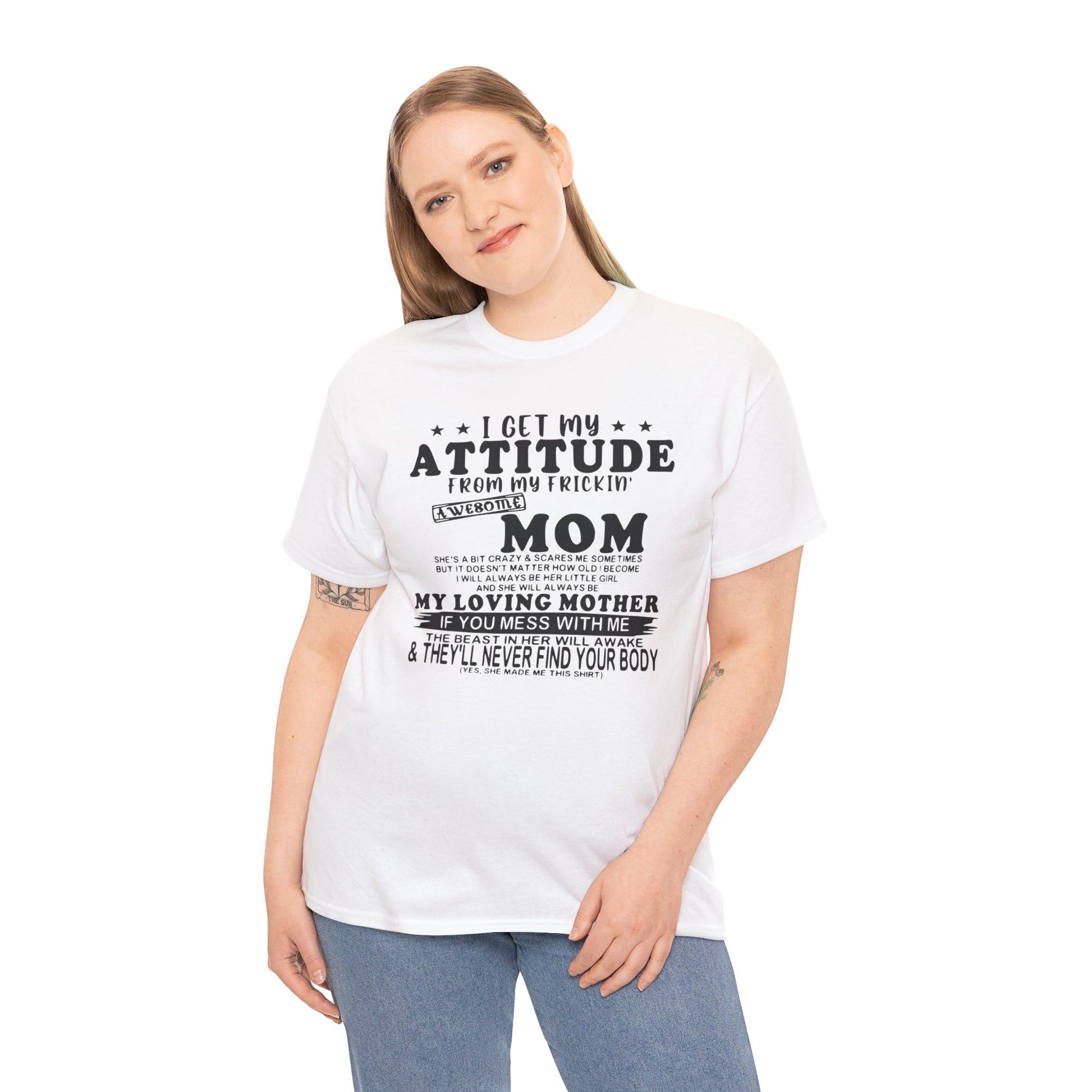 "My Frickin Awesome Mom" heavy cotton unisex t-shirt with a bold humor-filled message.