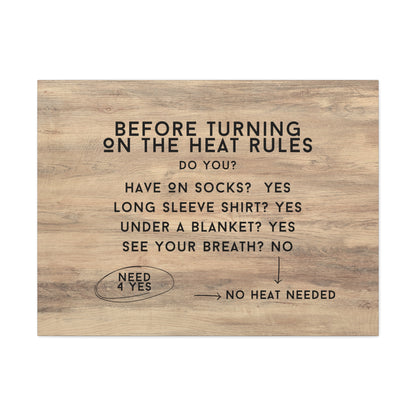 Farmhouse-style house rules sign for keeping the thermostat in check
