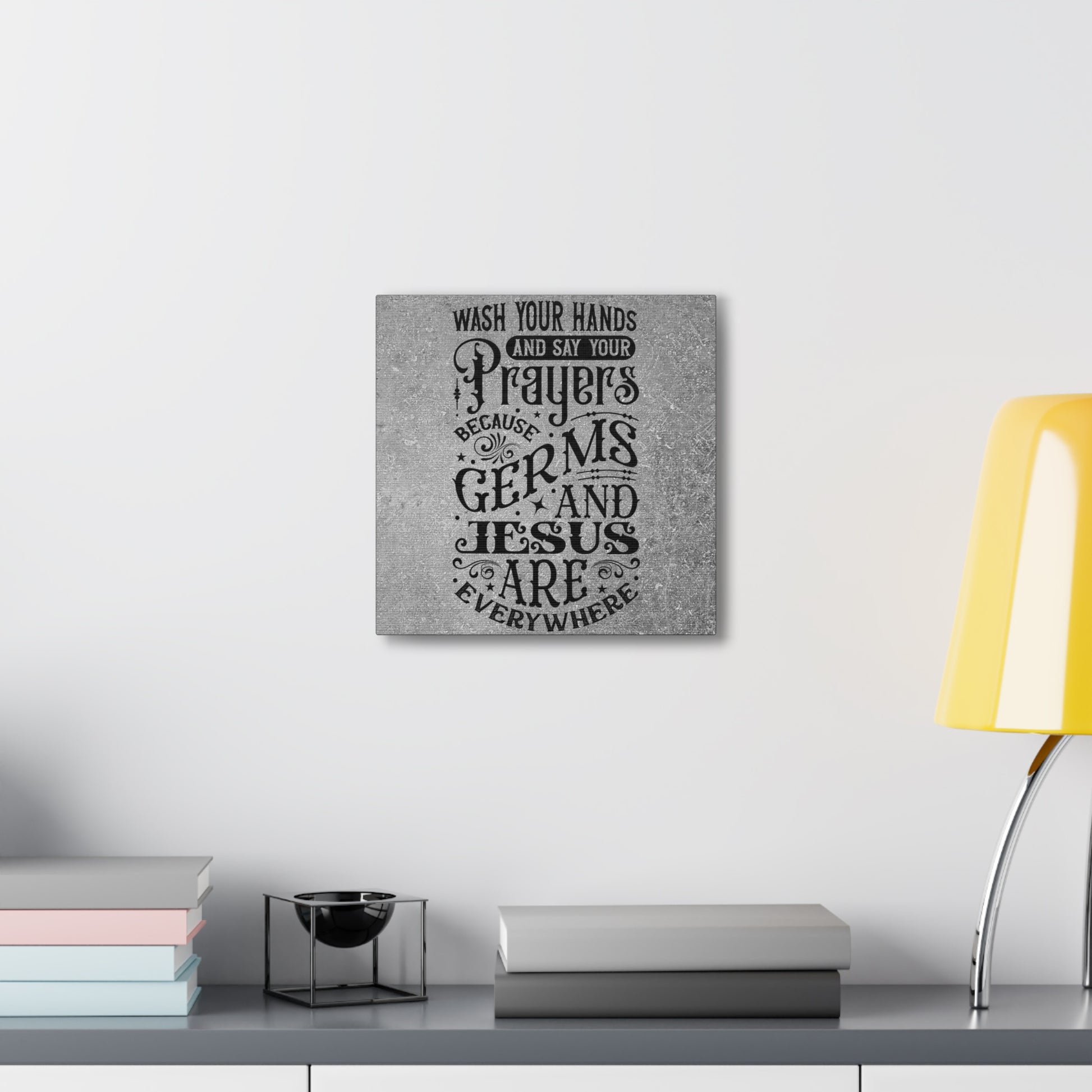 High-quality cotton canvas with a message of faith and cleanliness.