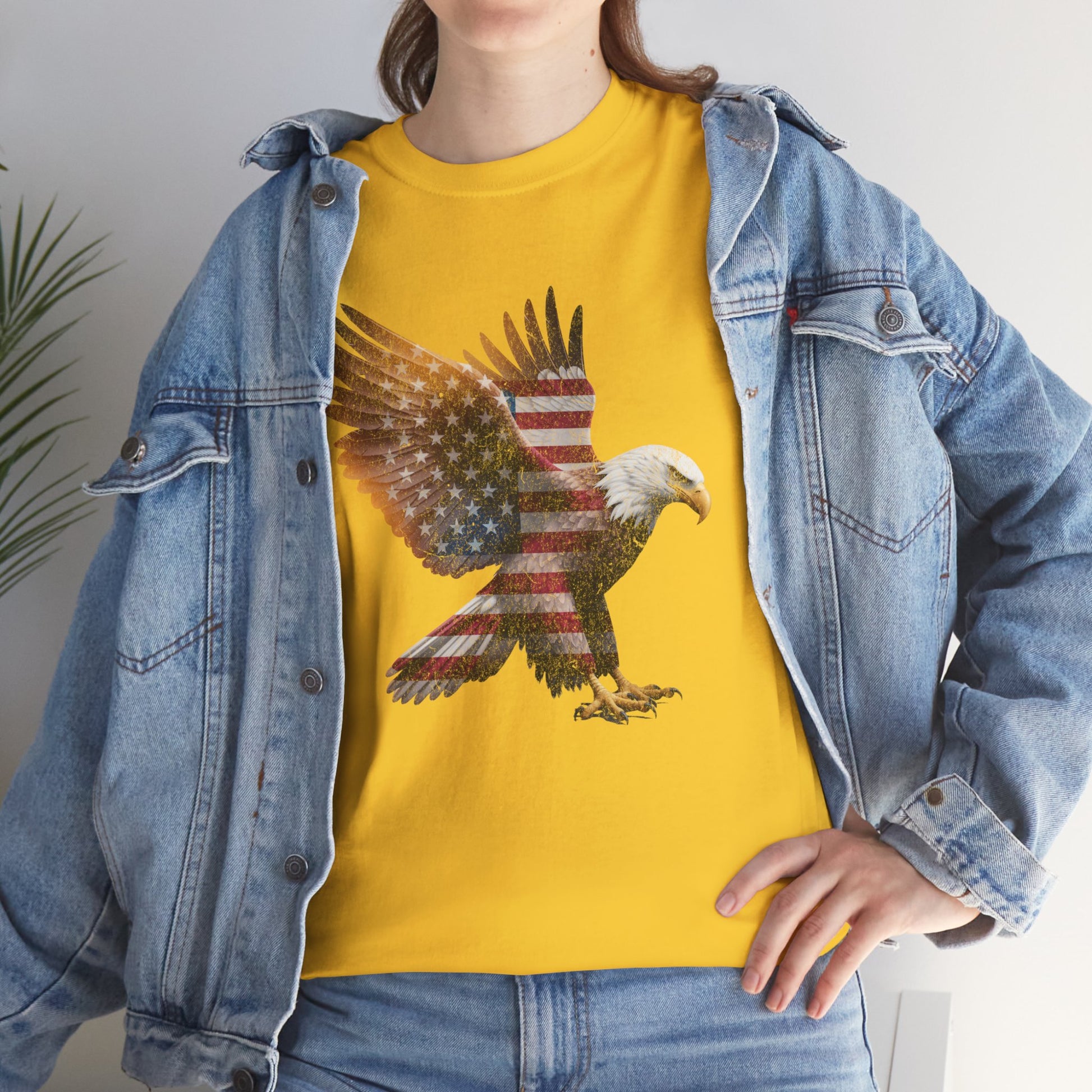 Bald eagle shirt with American flag wings design

